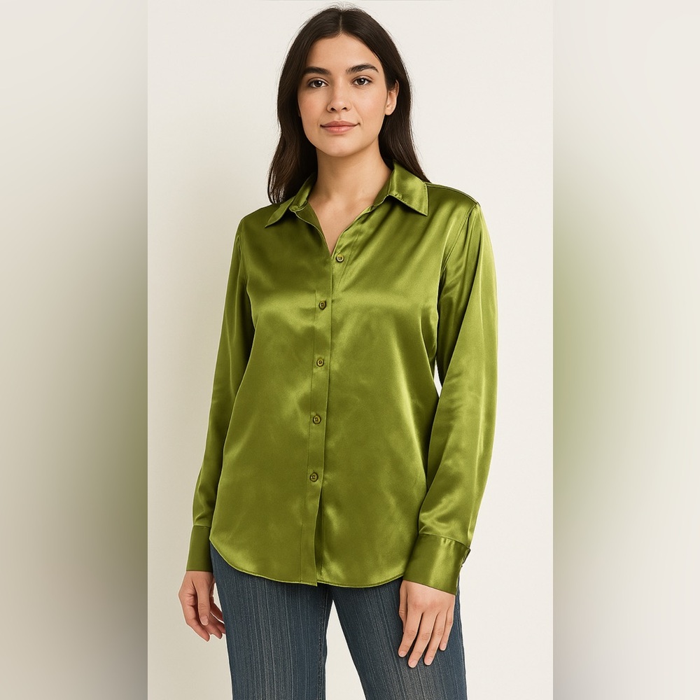 Halston green button blouse